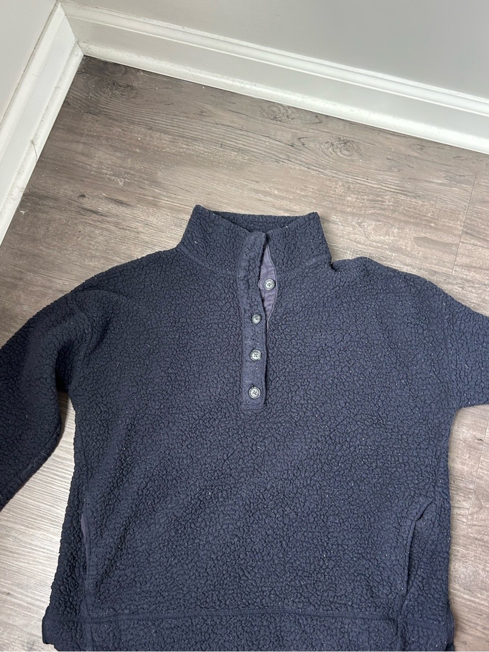 aerie Navy Sherpa Button-Up Funnel Neck Pullover